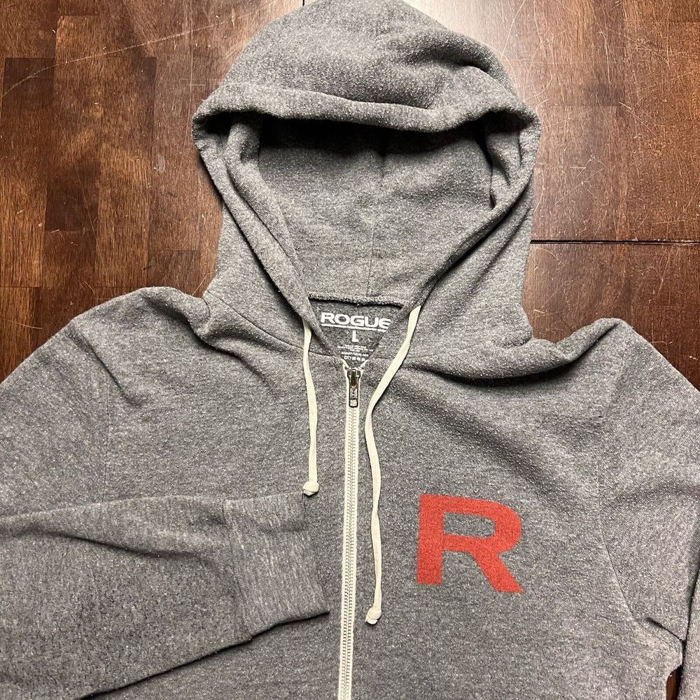 Rogue Fitness Full Zip Hoodie Mens XL Heather Gray Athleisure Made in USA Read